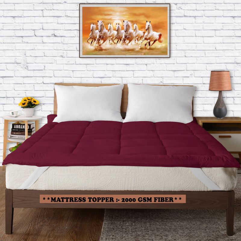CRAZY WORLD Mattress Topper Double, King Size Waterproof Mattress Cover  (Maroon)