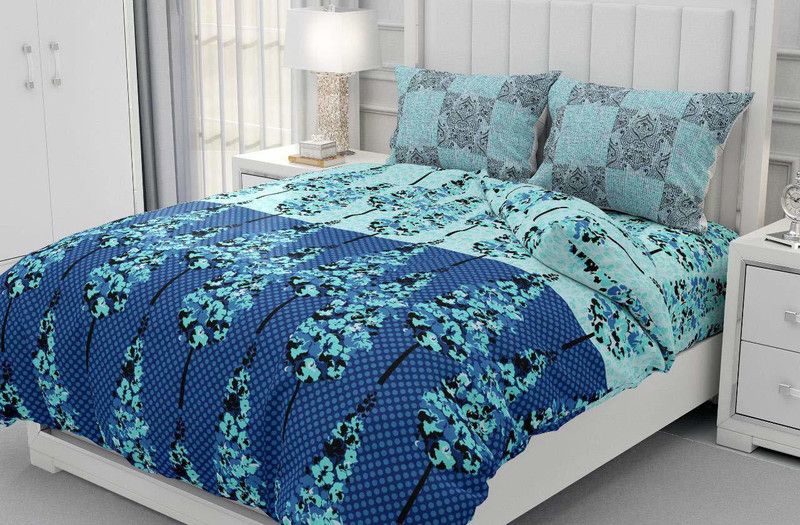 Virtual Trade 320 TC Cotton King Floral Flat Bedsheet  (Pack of 1, Dark Blue)