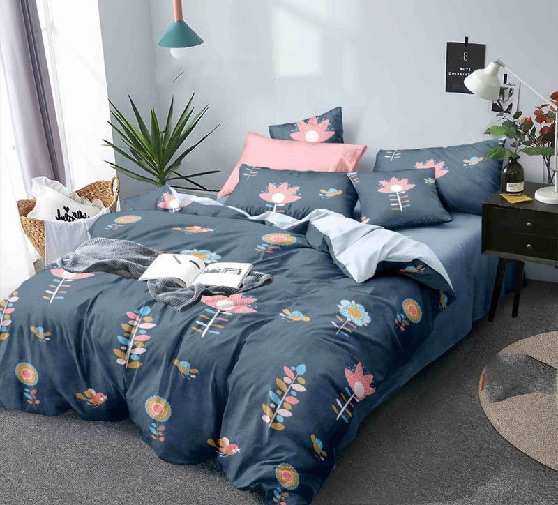 ananya creation 200 TC Cotton Double Floral Flat Bedsheet  (Pack of 1, Grey)