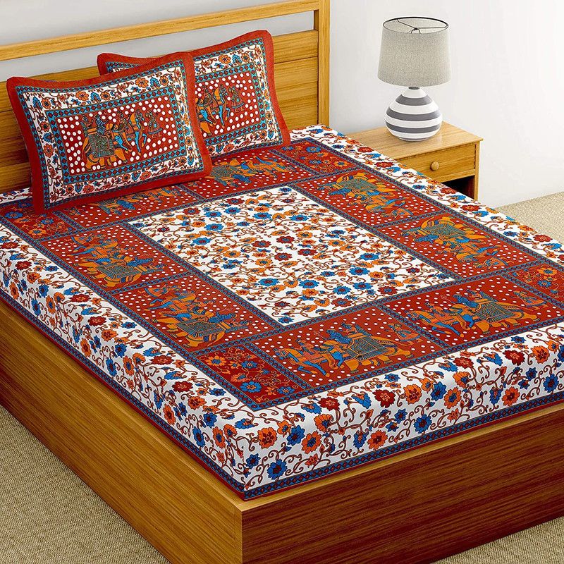MSKS 144 TC Cotton Double Floral Flat Bedsheet  (Pack of 3, Red)