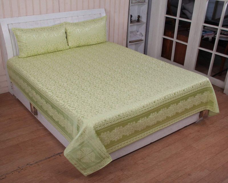 MKz Home Decor 250 TC Silk Double Printed Flat Bedsheet  (Pack of 1, Pista)