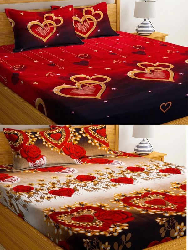 PLEDGE CREATIONS 138 TC Microfiber King Printed Flat Bedsheet  (Pack of 2, Multicolor)