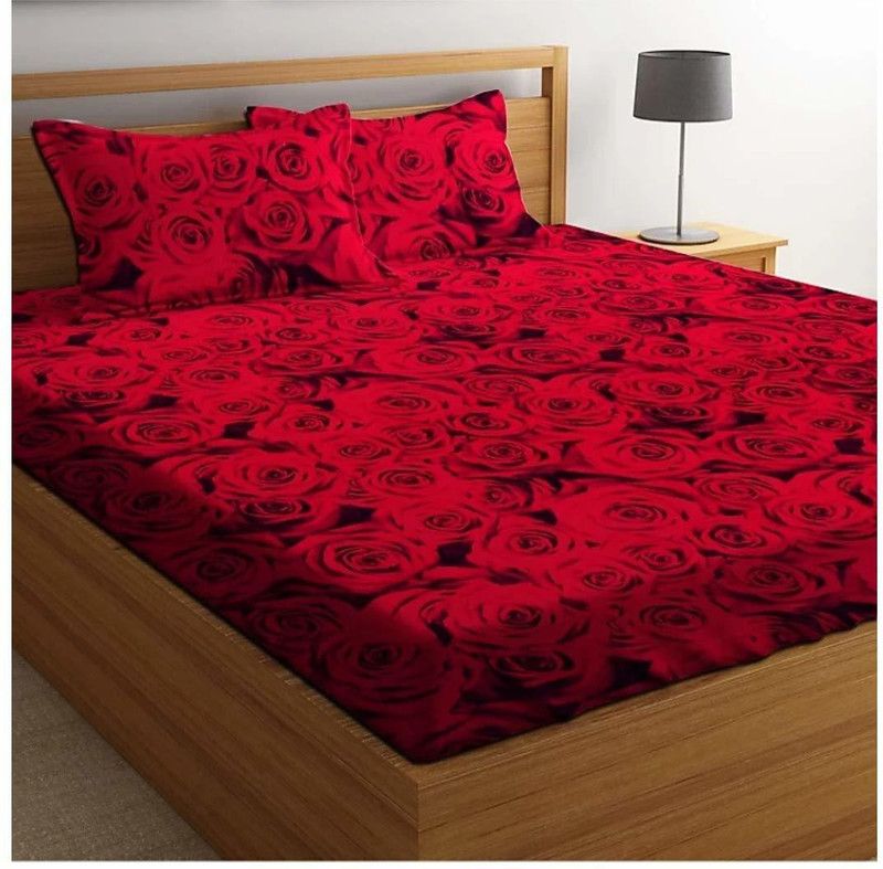 Profit blitz 200 TC Polycotton King 3D Printed Flat Bedsheet  (Pack of 1, Red, Maroon)