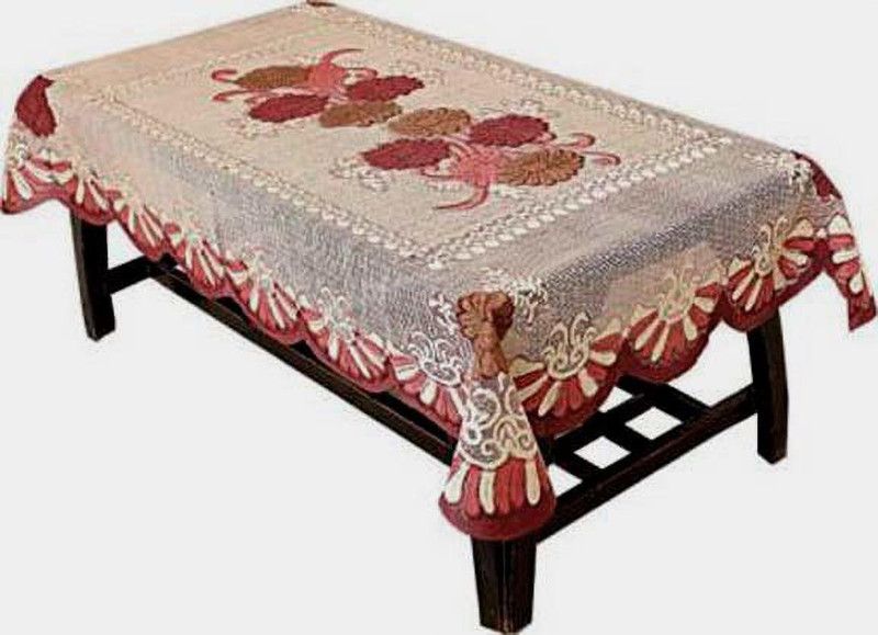 lala hathrasi Floral 4 Seater Table Cover  (Maroon, Polyester)