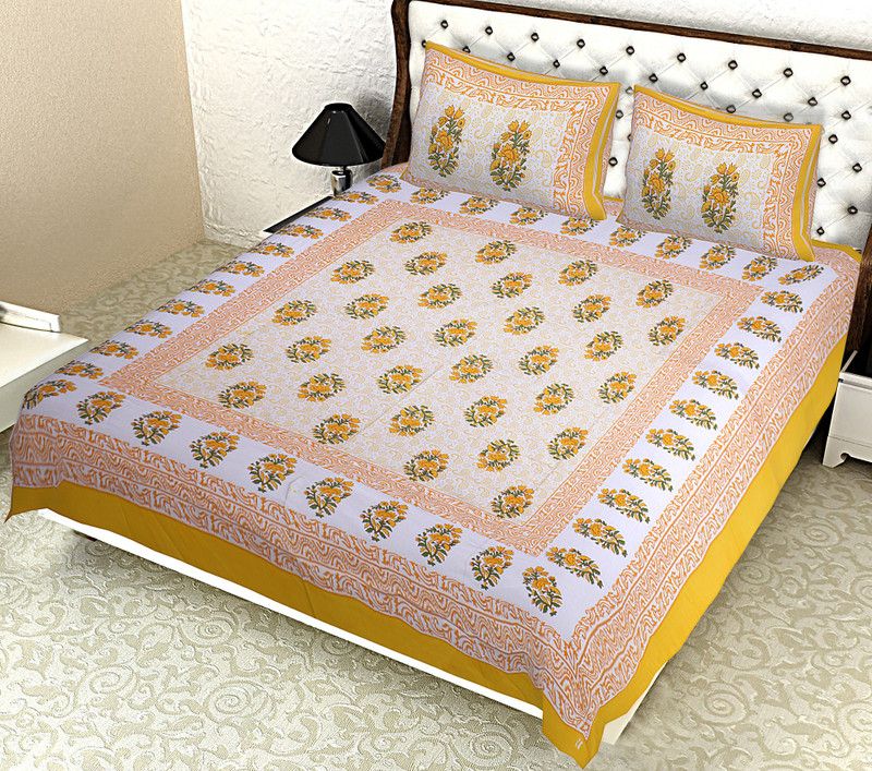 Suraaj Fashion 151 TC Cotton King Printed Flat Bedsheet  (Pack of 3, Yellow)