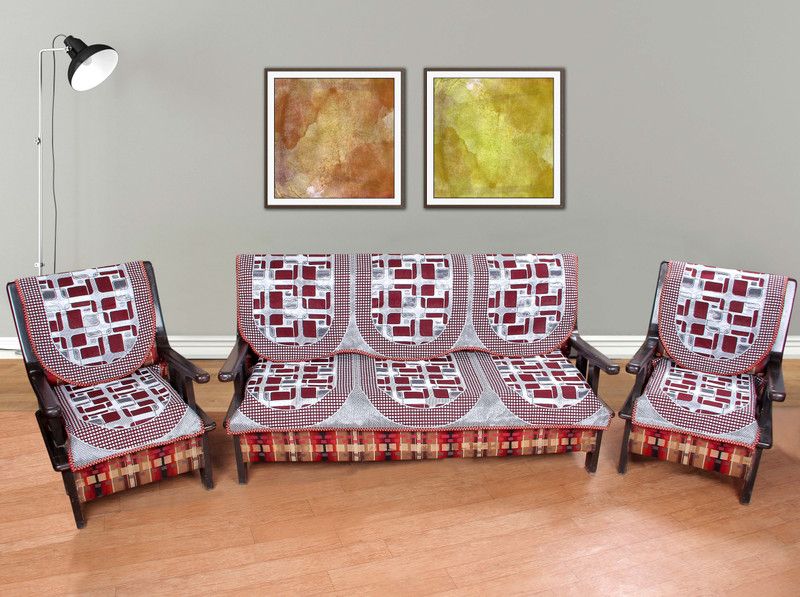 Krishna Creations Polycotton Abstract Sofa Cover  (Maroon Pack of 6)