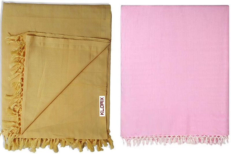 KLORIX 140 TC Cotton Queen Solid Flat Bedsheet  (Pack of 1, PINK & YELLOW)