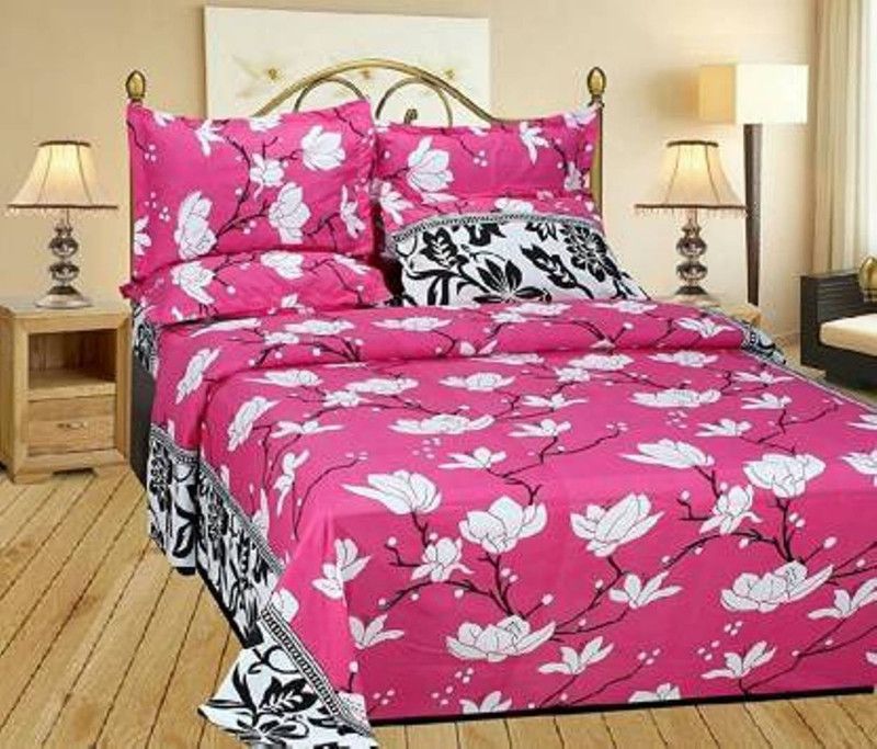 ANCHEL 144 TC Polycotton Double Printed Flat Bedsheet  (Pack of 1, Pink)