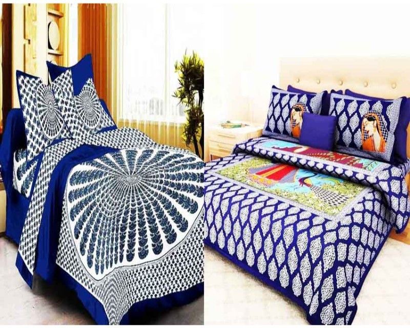 KRISMARTELITE 140 TC Cotton Double Abstract Flat Bedsheet  (Pack of 2, Multicolor)