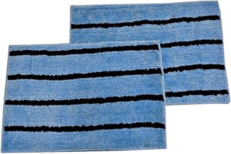 Bellissima Micasa Microfiber Floor Mat  (Blue, Medium, Pack of 2)