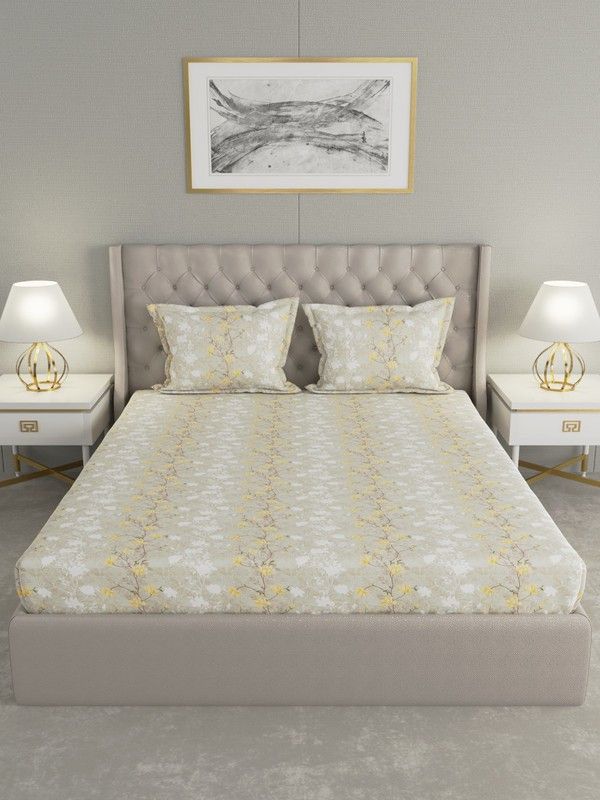 Raymond Home 104 TC Cotton Double Floral Flat Bedsheet  (Pack of 1, Yellow)