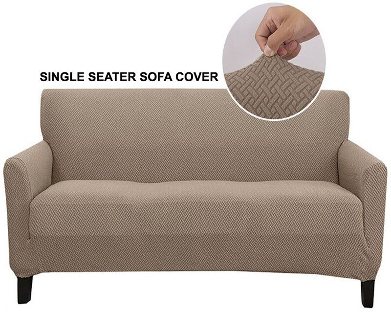 HOUSE OF QUIRK Jacquard Plain Sofa Cover  (Khaki Pack of 1)