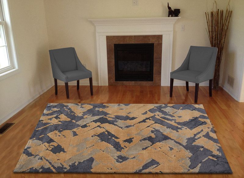 FURNISHINGLAND Gold, Grey, Beige Polyester Area Rug  (91 cm, X 153 cm, Rectangle)