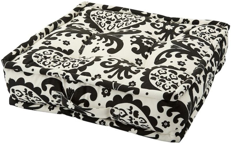 IKEA Cotton Floral Floor Cushion Pack of 1  (Black/White, Black/White)