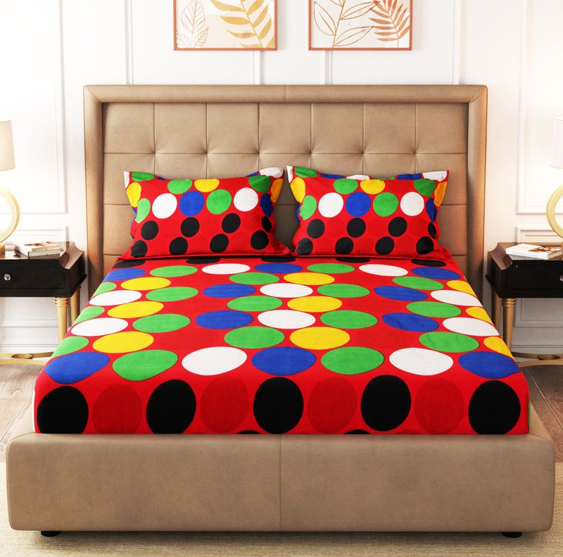 Flipkart SmartBuy 146 TC Microfiber Double Printed Flat Bedsheet  (Pack of 1, Red)