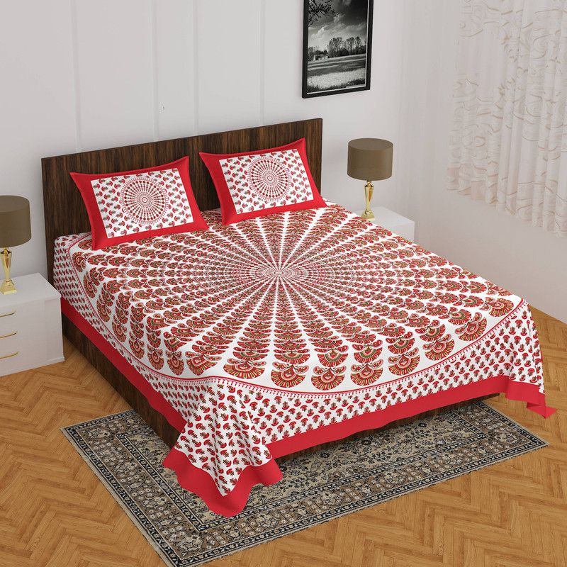 SalesRoom 144 TC Cotton Double Abstract Flat Bedsheet  (Pack of 1, Red)