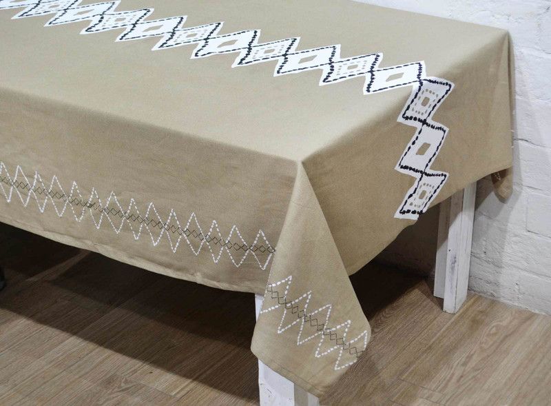 R Home Printed 6 Seater Table Cover  (Beige, Cotton)