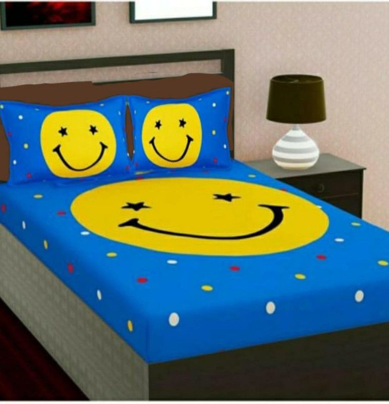 Sosha 230 TC Cotton Double Printed Flat Bedsheet  (Pack of 1, Blue, Yellow)