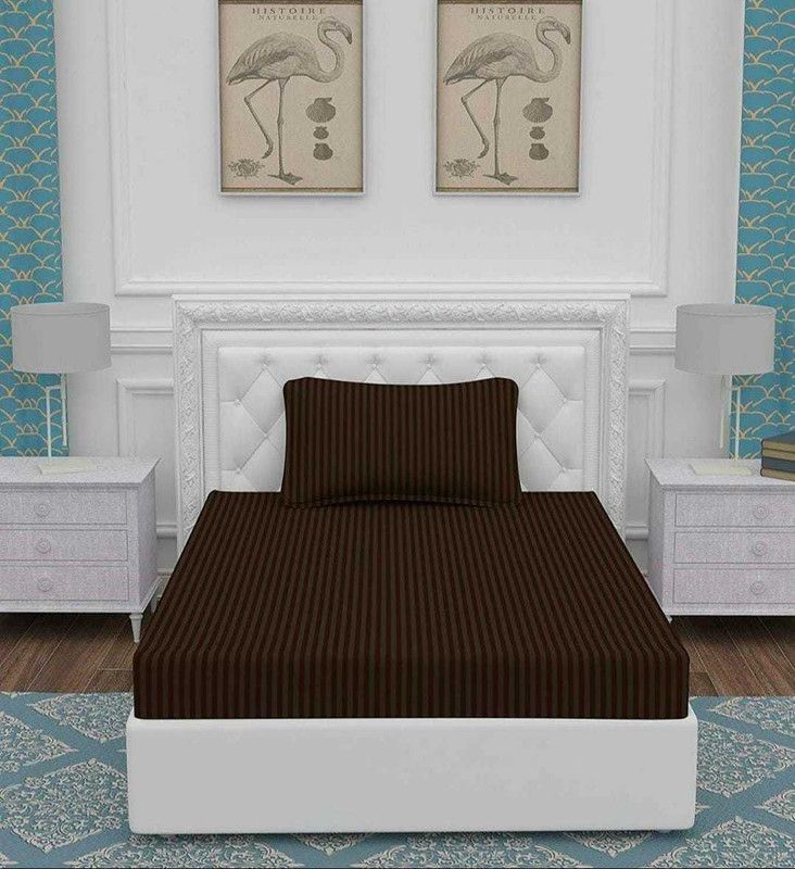 DNK TREND 210 TC Satin Single Striped Flat Bedsheet  (Pack of 1, Brown)