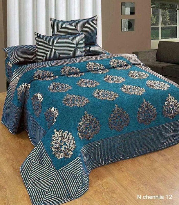 RADECOR 0 TC Velvet Double Printed Flat Bedsheet  (Pack of 1, Blue)