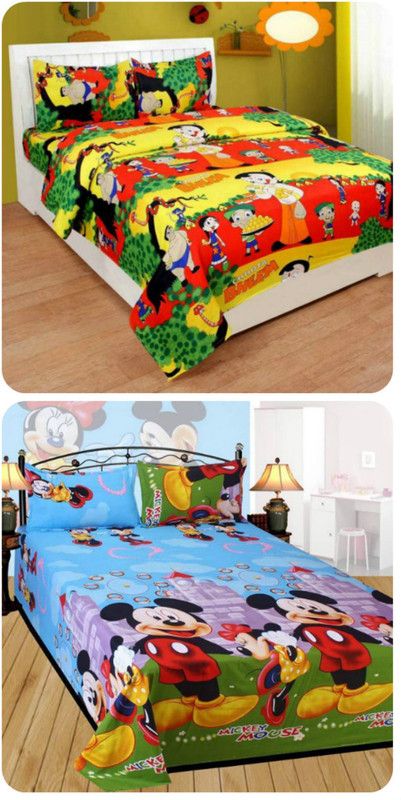 Megamall 144 TC Microfiber Double Floral Flat Bedsheet  (Pack of 2, Yellow, Green)
