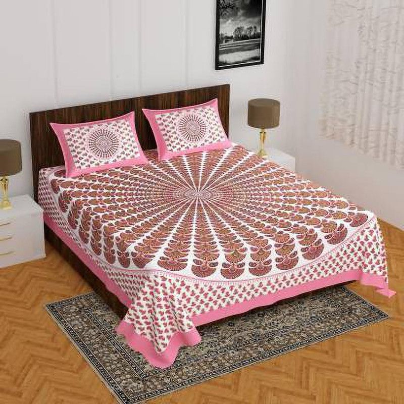 METRO LIVING 104 TC Cotton Double Jaipuri Prints Flat Bedsheet  (Pack of 1, Multicolor)