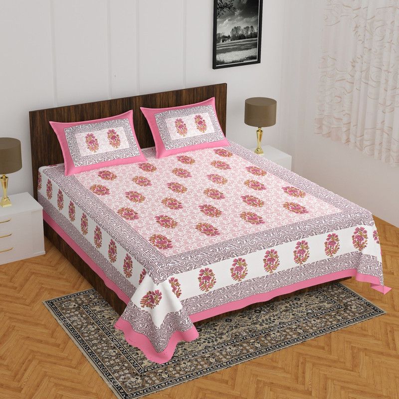 sv creation 200 TC Cotton Double Printed Flat Bedsheet  (Pack of 1, Pink)