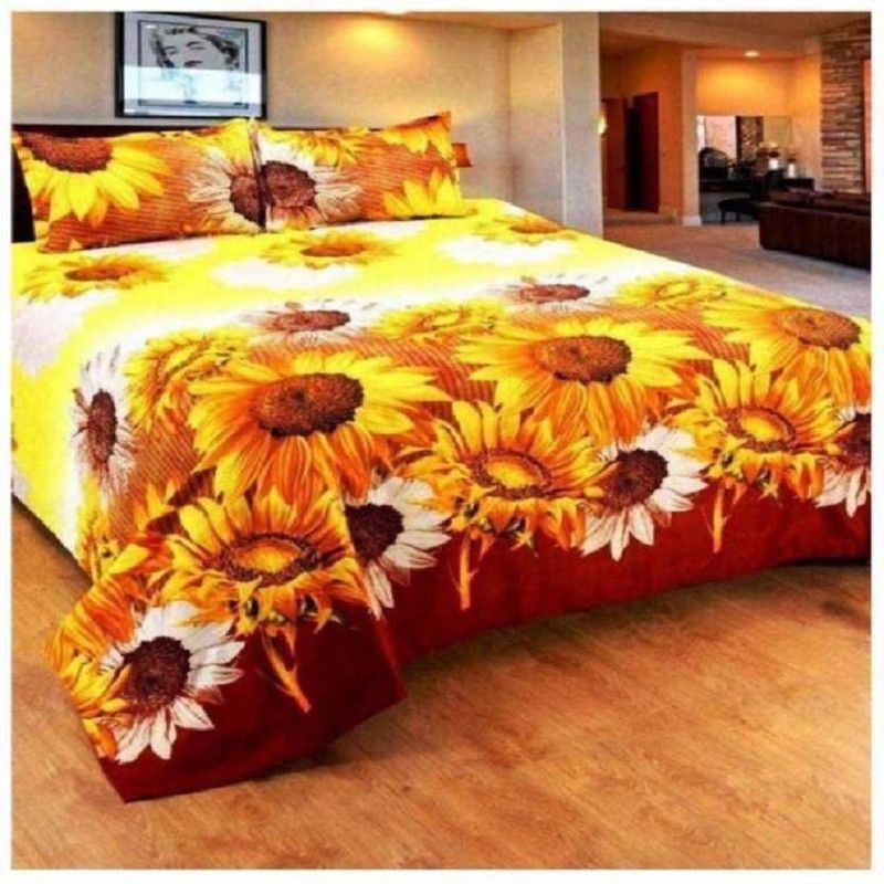 royal aditya 105 TC Polycotton, Cotton Double Printed Fitted & Flat Bedsheet  (Pack of 1, Yellow)