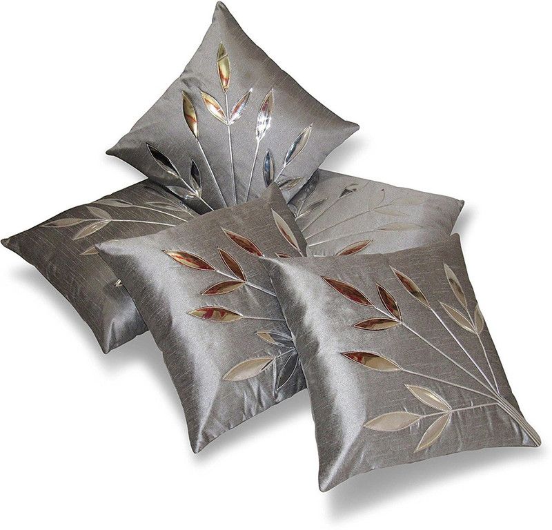 India Furnish Floral Cushions Cover  (Pack of 5, 40 cm*40 cm, Silver)