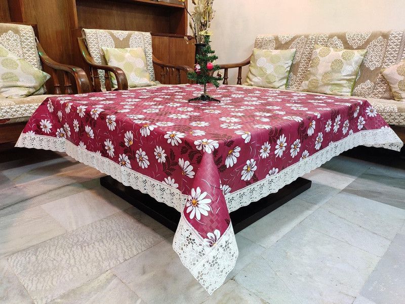 TANLOOMS Floral 2 Seater Table Cover  (Red, PVC)