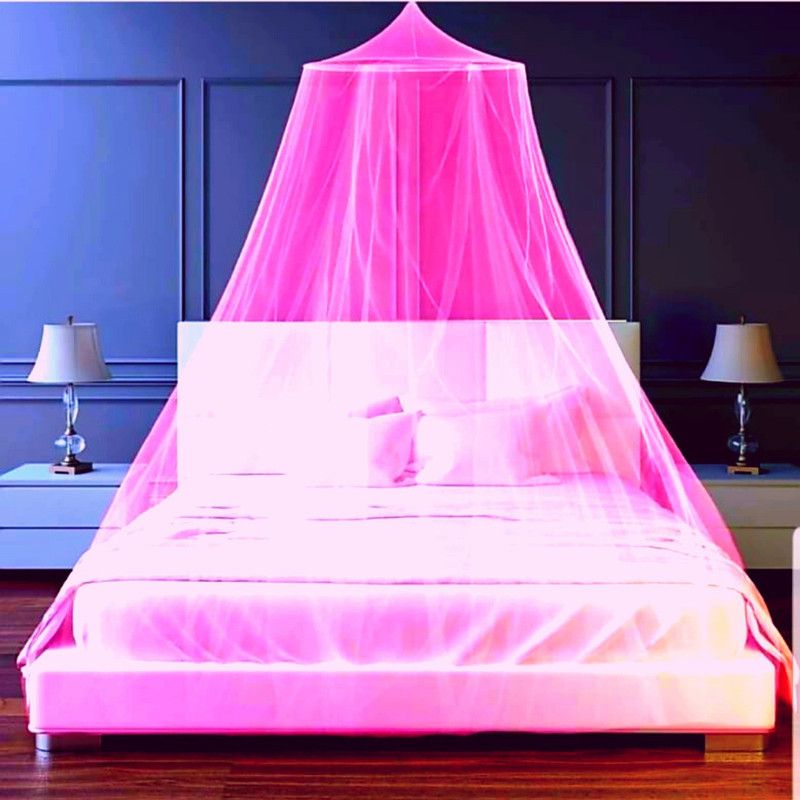 Grants Polyester Adults Washable Round Ceiling Hanging Double Bed , Polyester Foldable Mosquito Net  (Pink, Ceiling Hung)