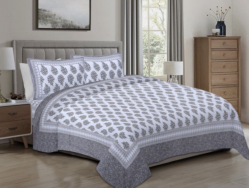 Go Texstylers 220 TC Cotton King Jaipuri Prints Flat Bedsheet  (Pack of 1, Multicolor22)
