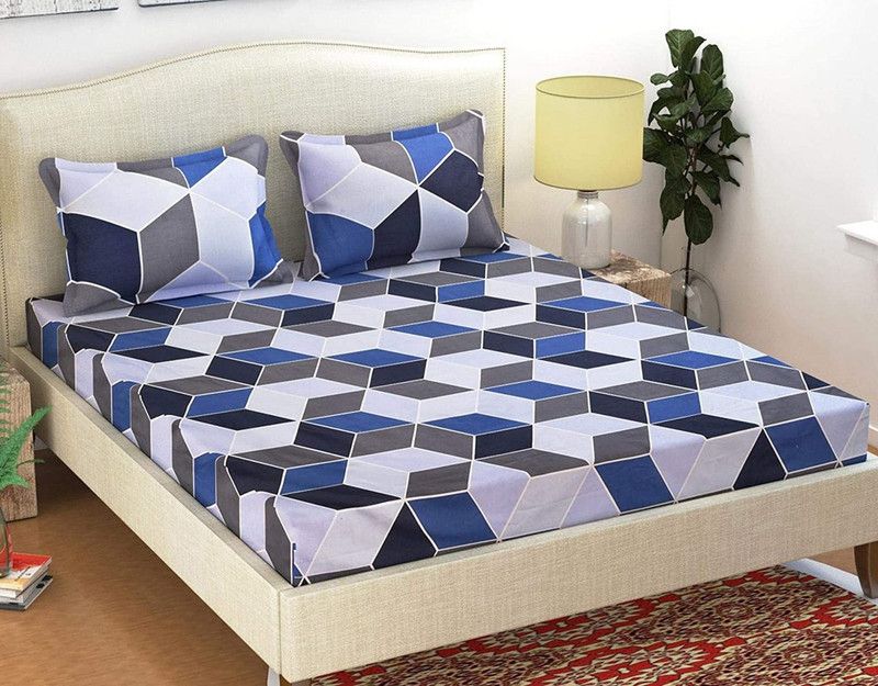 GAK Style 144 TC Polycotton Double Printed Flat Bedsheet  (Pack of 1, Blue)