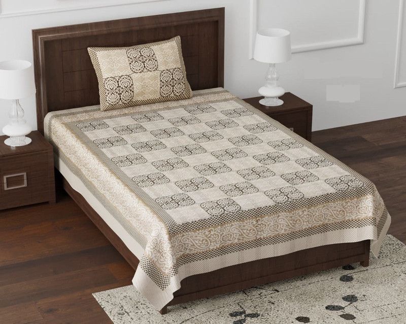 BLENZZA DECO 180 TC Cotton Single Jaipuri Prints Flat Bedsheet  (Pack of 1, Design 12)