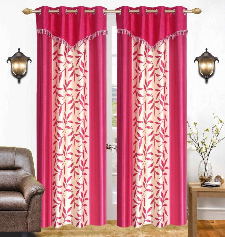 Flossy 214 cm (7 ft) Polyester Semi Transparent Door Curtain (Pack Of 2)  (Floral, Pink)