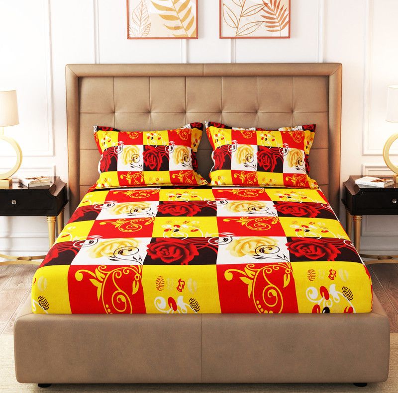 Flipkart SmartBuy 146 TC Microfiber Double Printed Flat Bedsheet  (Pack of 1, Yellow)