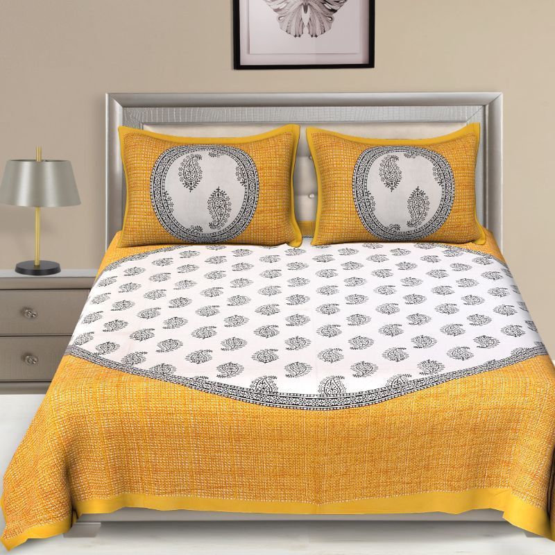 KRISMARTELITE 140 TC Cotton Double Printed Flat Bedsheet  (Pack of 1, Yellow)