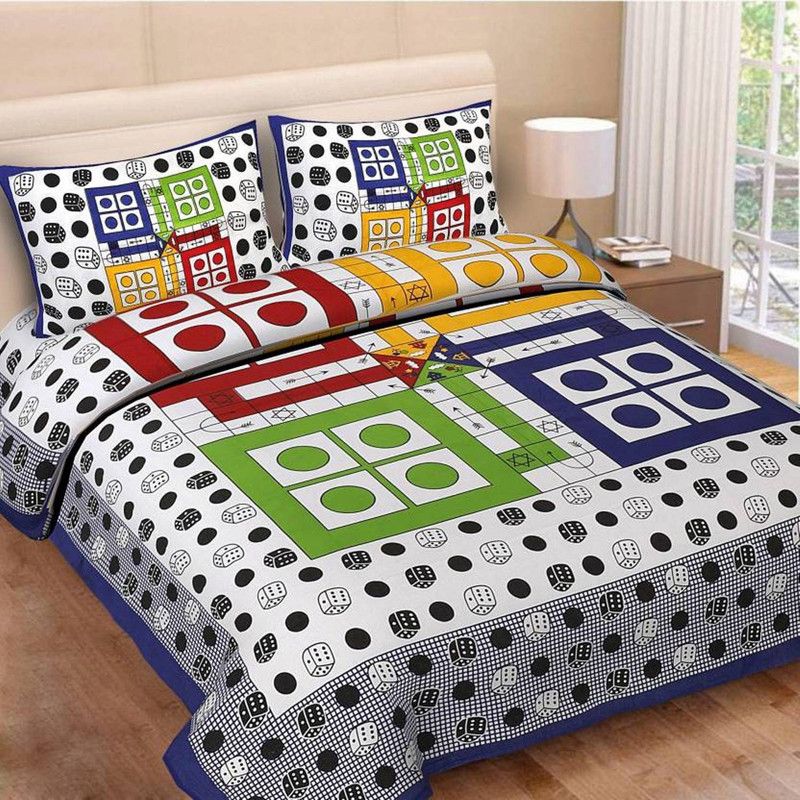 Fashonia 110 TC Cotton Double Printed Flat Bedsheet  (Pack of 1, Blue)