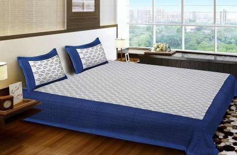 AMIGOS 140 TC Cotton Double Jaipuri Prints Flat Bedsheet  (Pack of 1, Blue)