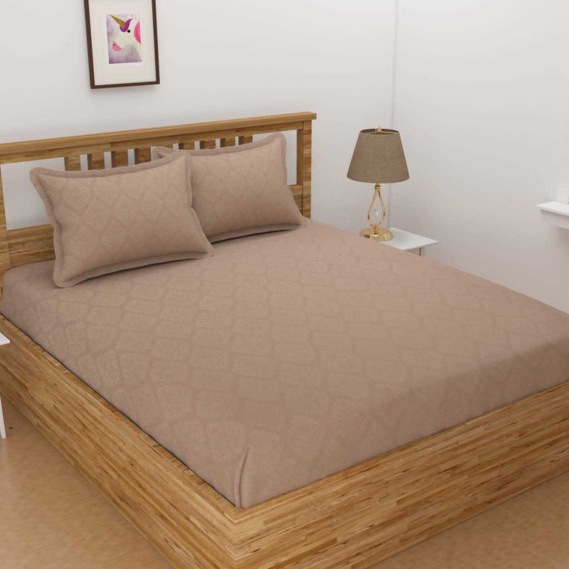 TURIYA 180 TC Microfiber Double Geometric Fitted (Elastic) Bedsheet  (Pack of 1, Beige)