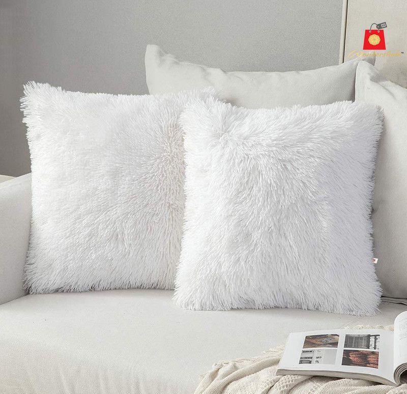 Wondershala White cushion Microfibre Solid Cushion Pack of 2  (White)