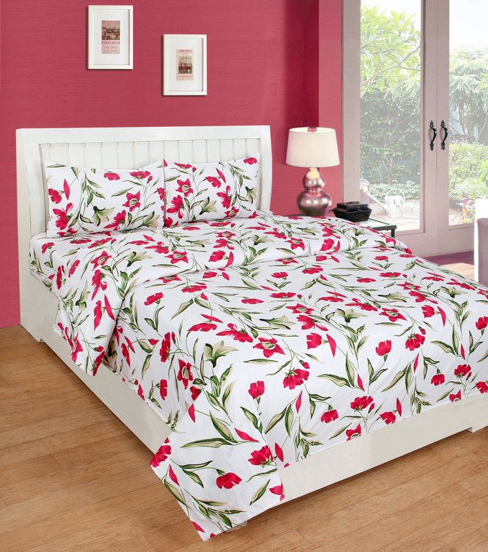 Roda Stars 120 TC Microfiber Double 3D Printed Flat Bedsheet  (Pack of 1, Red)