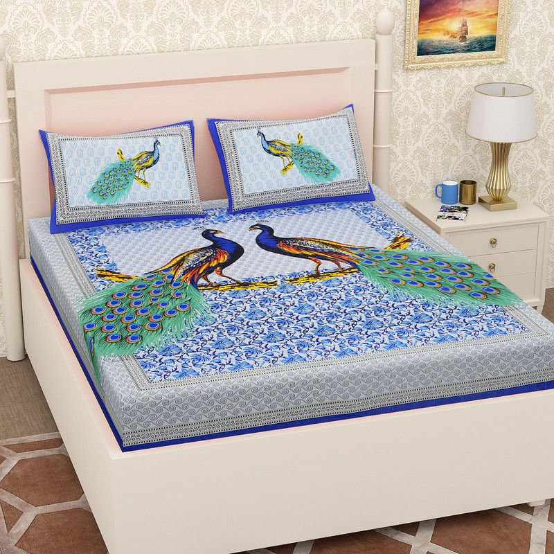 Papa ki Dukaan 140 TC Cotton Double Jaipuri Prints Flat Bedsheet  (Pack of 1, Multicolor)