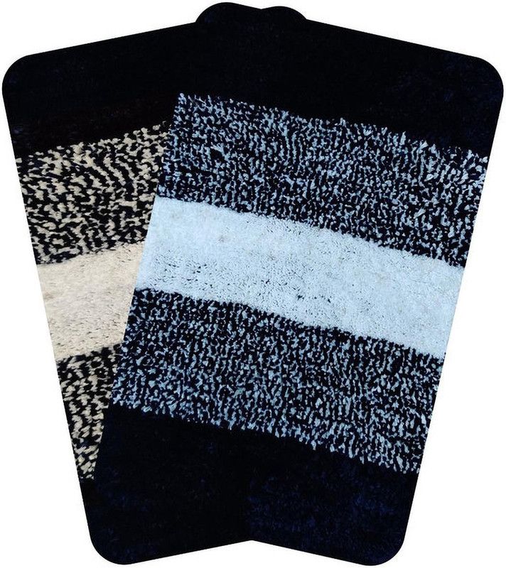 SRX Microfiber Door Mat  (black and blue, Medium, Pack of 2)