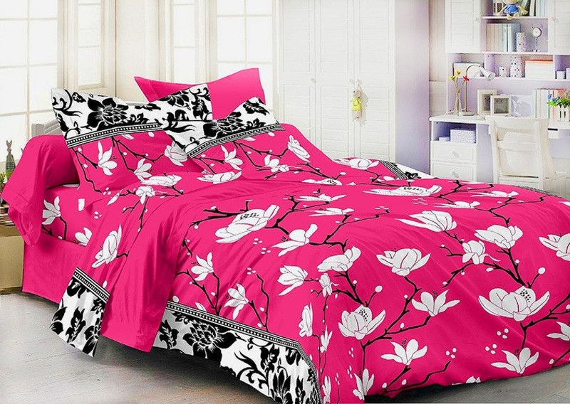 PURVI FABRIC 120 TC Cotton Double Floral Flat Bedsheet  (Pack of 1, Yellow)