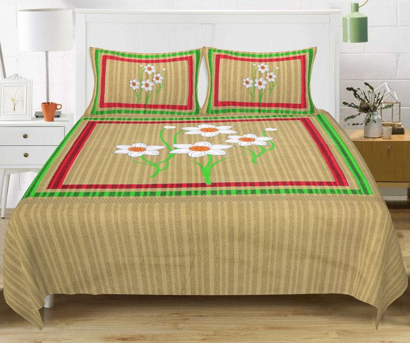 Papa ki Dukaan 140 TC Cotton Double Floral Flat Bedsheet  (Pack of 1, Grey)