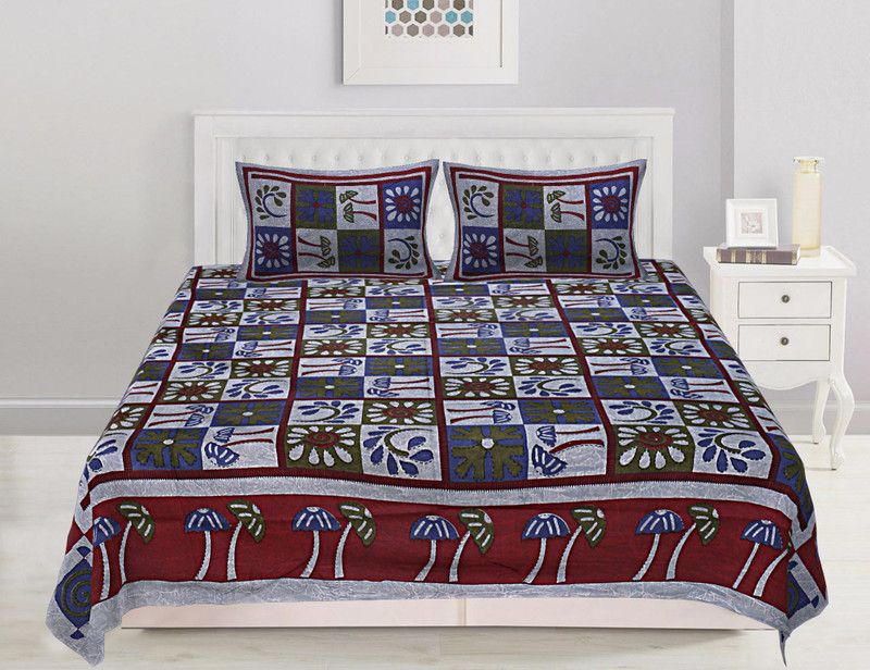 Go Texstylers 220 TC Cotton Queen Jaipuri Prints Flat Bedsheet  (Pack of 1, Blue)