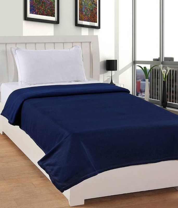 komfey Solid Single Fleece Blanket for Mild Winter  (Microfiber, Blue)