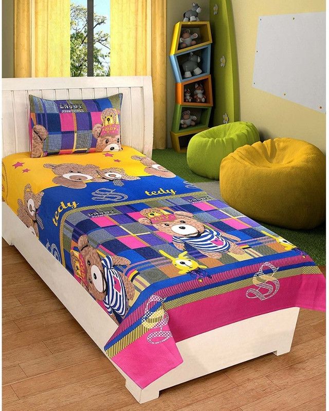 VHD 100 TC Polycotton Single Cartoon Flat Bedsheet  (Pack of 1, Multicolor)