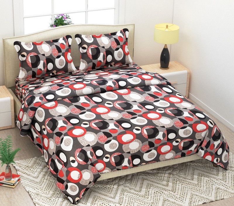 Daivik 160 TC Cotton Double Abstract Fitted & Flat Bedsheet  (Pack of 1, Black)